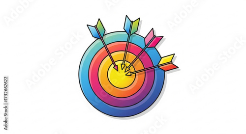 A colorful target with arrows hitting the bullseye, symbolizing accuracy, goals, and achievement