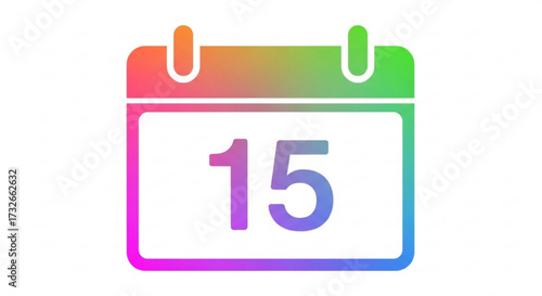 Colorful calendar icon with the number 15, representing a specific date, event, or reminder in a vibrant design
