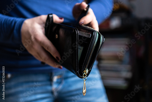 Woman hands wallet purse women money credit cards