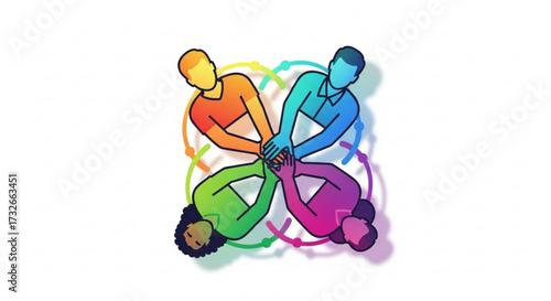 Colorful teamwork illustration, symbolizing collaboration, unity, and support among diverse individuals working together