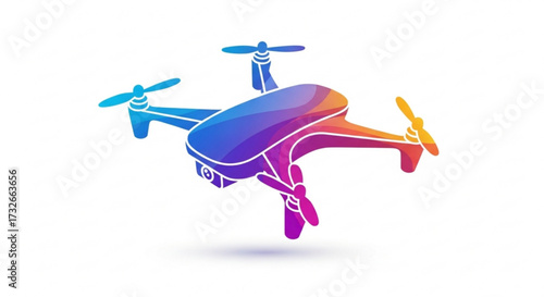 Colorful drone vector illustration modern quadcopter logo design concept flying robotic device with propellers