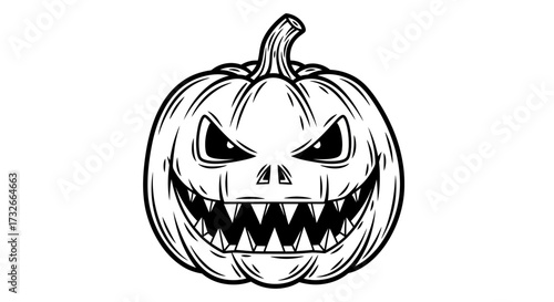 Fotografi Eerie Halloween pumpkin with menacing grin, perfect for spooky season promotions