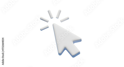 3D white computer mouse cursor arrow with click effect, isolated on a transparent background, symbolizing navigation, selection, and digital interaction.