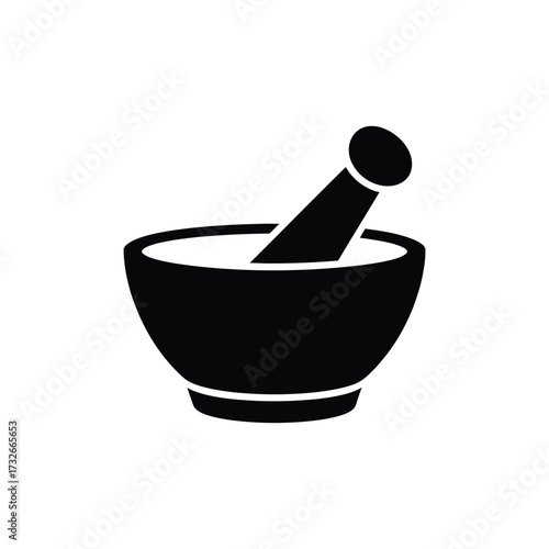 Black silhouette icon of a mortar and pestle