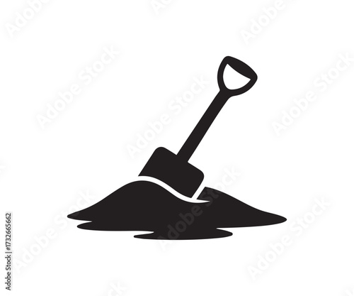Shovel in pile of dirt isolated on white background for construction concept