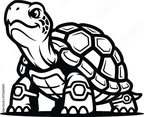 Cartoon turtle, reptile with geometric shell and cute expression