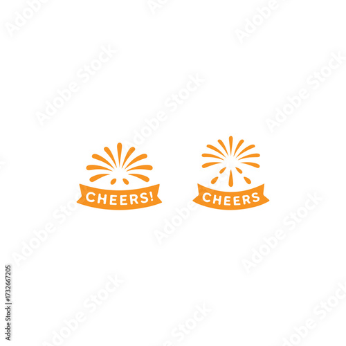 Cheers Celebration Icons: Cheerful and festive illustrations of Cheers celebrating with a burst of stylized fireworks and a celebratory ribbon. Representing joy, happiness.