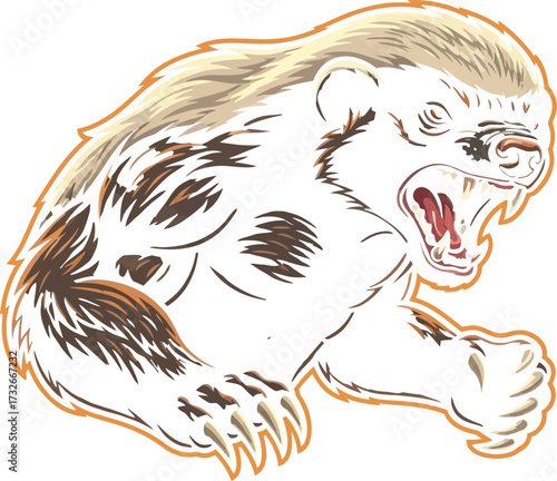 Ggressive honey badger mascot, ferocious mammal with sharp claws