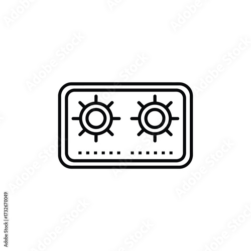 Simple line art icon of a two burner gas stove top