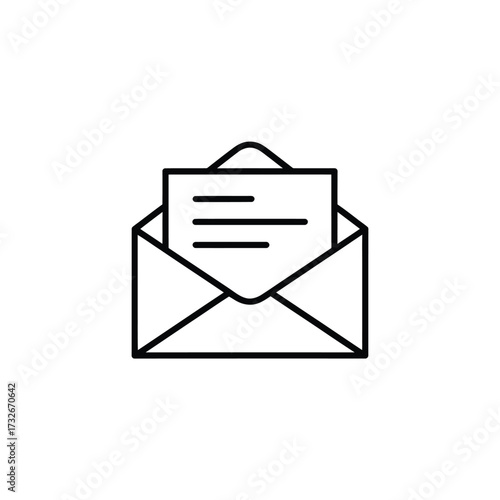 Open envelope with document inside simple line art icon