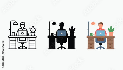 Flat Vector Remote Work Illustration, Work from Home Business Concept Vector