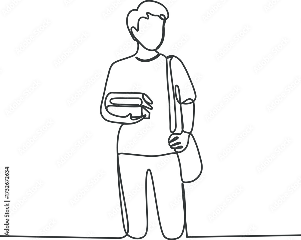 Fototapeta premium Young man read a book one line drawing, people reading and study