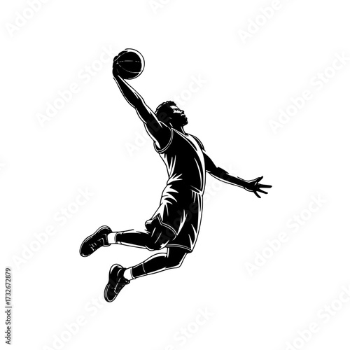 Athlete performs a slam dunk in mid-air during a basketball game at a local gym in the evening