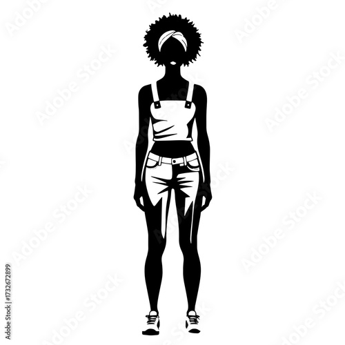 Stylish young woman in casual outfit standing confidently against a simple background during daylight hours