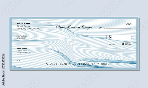 Editable Personal Bank Cheque – Vector Illustration, guilloche pattern