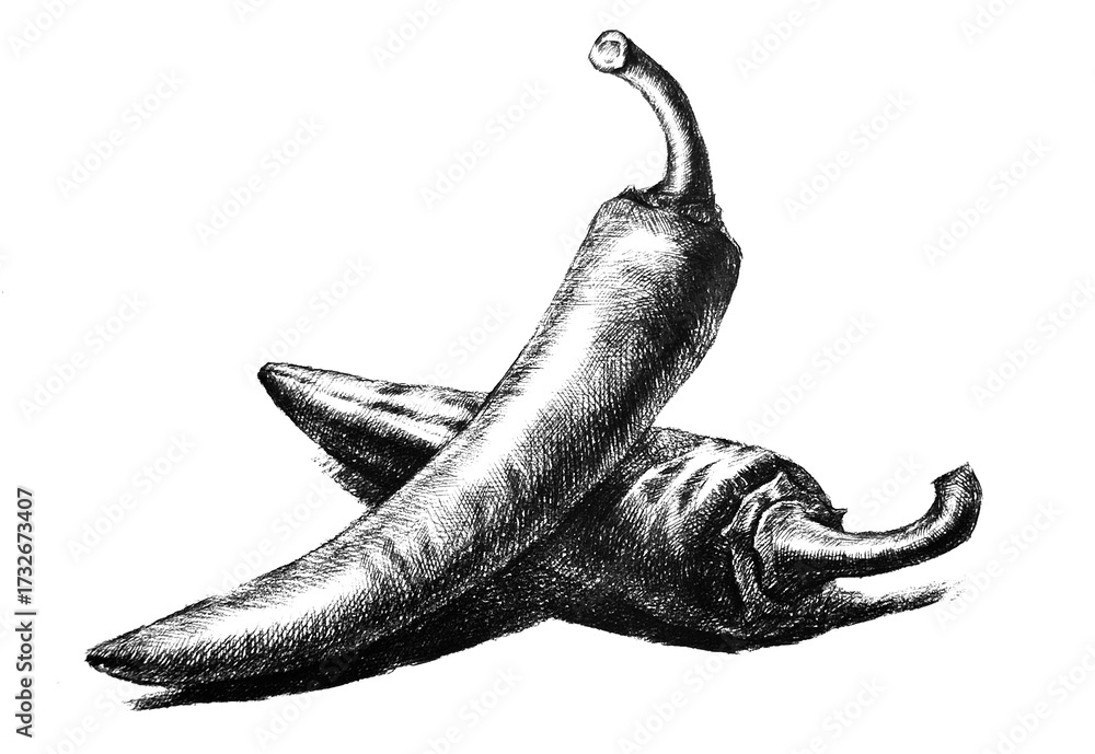 Fototapeta premium chili pepper hand drawing engraving illustration isolated on white background