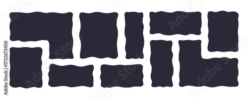 Organic Liquid Rectangle Frame Shapes Set. Hand Drawn Abstract Vector Fluid Square Blobs. Wavy Irregular Flat Text Box Spots Collection. Curvy Random Bento Style Childish Colorful Banners. Isolated