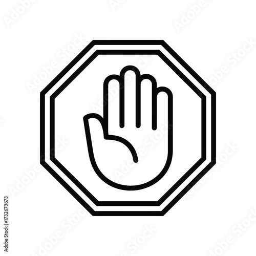 Octagonal stop sign with open hand icon