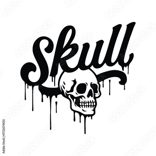 A dripping graffiti-style design of a skull with matching typography.