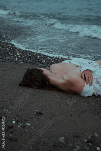 Woman by the sea very emotional