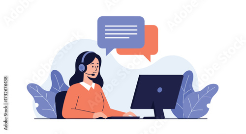 Customer support representative assisting clients online with a smile.