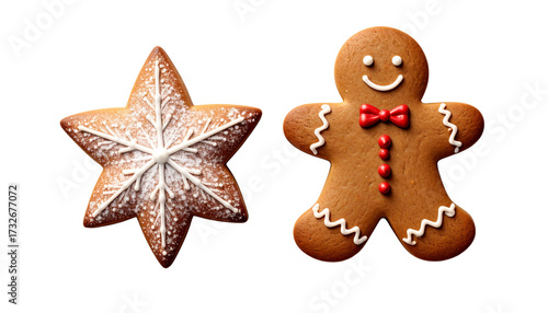  Festive Gingerbread Cookie Duo isolated on transparent background