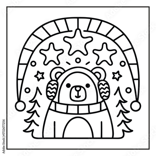 Cozy Winter Bear Illustration: A charming bear, adorned in winter attire, looks ready to embrace the snowy season, complete with a beanie hat and ear muffs.