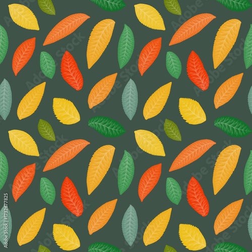 autumn leaves seamless pattern on the green background 