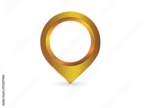 Golden map pointer isolated on white background shiny location pin icon for navigation, travel, and place marking with a luxurious and elegant design