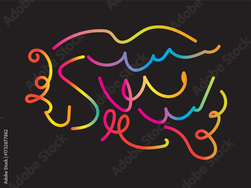 Colorful brain illustration with gradient lines on a black background, representing creativity, ideas, and mental processes in a vibrant and artistic manner