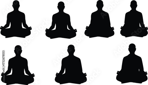 Meditation, mindfulness, yoga, silhouette, peaceful, calm, spiritual, wellness, inner peace, zen, harmony, pose, balance, black, white, minimal, serene, tranquil, cross-legged, mudra