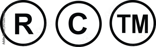 Copyright symbol, trademark icon, registered mark, legal protection, intellectual property, branding design, vector illustration, circle logo, graphic element, identity
