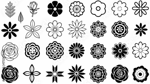 Elegant floral design elements, decorative blossoms, and botanical illustrations for stylish design projects, perfect for graphic design needs