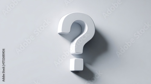 A white question mark symbol casting a shadow on a light gray background