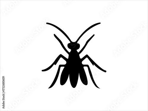 Simple black silhouette of an ant on white background