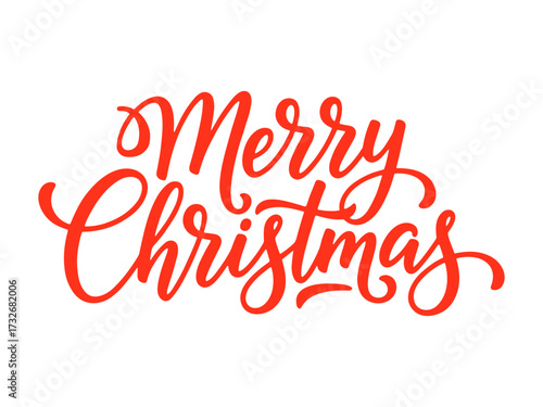 Red Merry Christmas calligraphy text on white background. Clipart image.