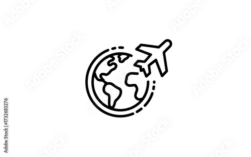 Airplane Flying Around the World Globe Vector Illustration for Travel and Tourism Industry Designs Minimalist Style