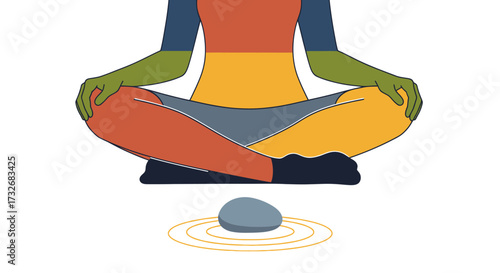 Rainbow colored person meditating in a serene lotus yoga pose.