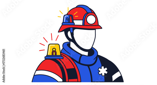 First responder paramedic in uniform with safety helmet and siren.