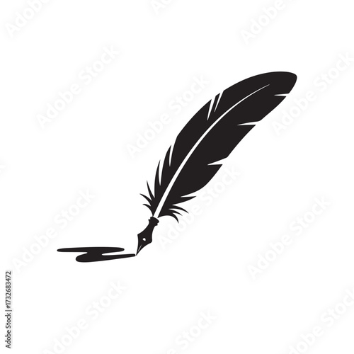 Black quill pen drawing ink on a white background
