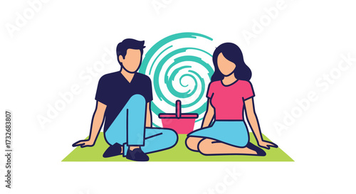 Young couple enjoying a romantic picnic date outdoors.