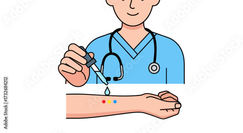 Doctor administering a skin prick allergy test on a patients arm.