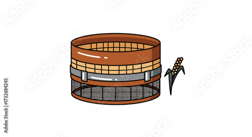 Hand drawn illustration of a traditional Japanese seiro steamer basket.