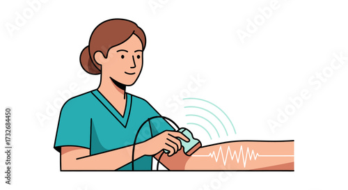 Female Doctor Performing Ultrasound Scan on Patient Arm.