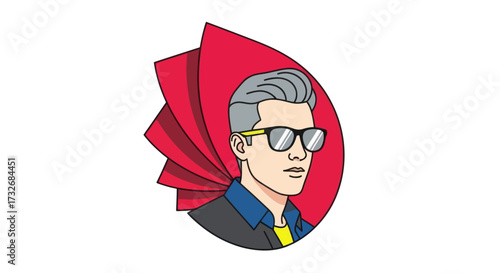 Stylish man with grey hair and sunglasses illustration.