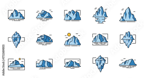 Collection of Iceberg and Mountain Icons.