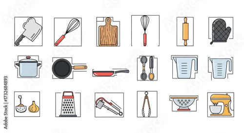 Collection of Kitchen Utensils and Cooking Tools.