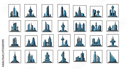 Collection of Modern Futuristic City Skylines.
