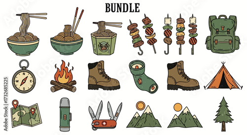 Collection of outdoor adventure and travel items.