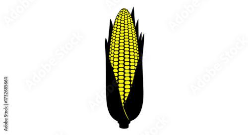 Yellow corn illustration with black husk on transparent background  